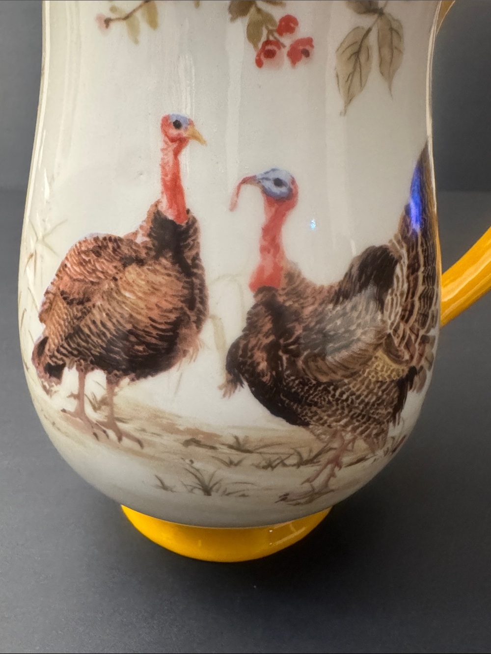 NWOT POTTER'S STUDIO Thanksgiving Pitcher with Turkey/Leaves - Metallic Accent - Picture 3 of 10
